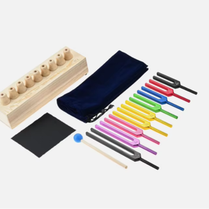 Ensemble de 9 diapasons Solfeggio neufs pour la thérapie sonore, le travail énergétique, l'équilibre et la méditation. - Product Image 1