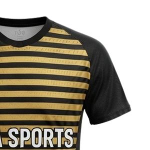 Maillot de handball rayé noir et jaune pour hommes, à manches courtes, en polyester, pour l'entraînement et les matchs sportifs, uniforme d'équipe - Product Image 4