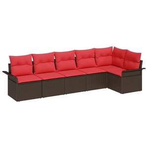 Ensemble de canapés de jardin en polyrotin marron 6 pièces avec coussins - Product Image 2