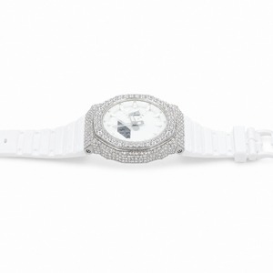 Reloj Analógico-Digital de Lujo para Mujer con Bisel de Diamantes de Imitación, Correa de Silicona Blanca, Caja Poligonal, Movimiento de Cuarzo de Acero Inoxidable - Product Image 2