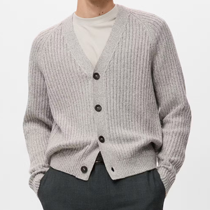 Cardigan en laine acrylique à col en V pour homme, manches longues, fermeture boutonnée, couleur unie, anti-boulochage, tricoté, épaisseur standard, automne - Product Image 2