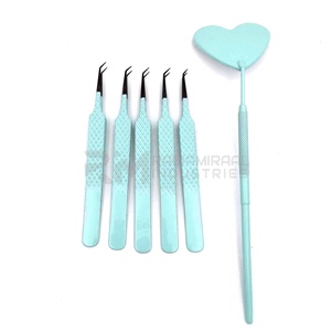 Pince à épiler de précision RMI 45/90 degrés en acier inoxydable, pointe argentée, revêtement en poudre bleue, longueur 10 mm, pour extensions de cils, finition diamant - Product Image 2