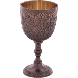 Luxury Antique Finish Metal <b>Goblet</b> | Embossed Floral Decorative Chalice Cup for Dining Party Home Decoration Exclusive Designer - Product Image 1
