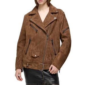 Veste en cuir véritable pour femme, en cuir de chèvre véritable, durable, mode hiver, style motard, fournisseur OEM - Product Image 1