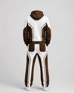 ONETEN APPARELS <b>Men</b> <b>White</b> Brown Color Block Waterproof Acid Wash Tracksuit Hooded Zipper Full Sleeve Casual <b>Joggers</b> Sweatshirt - Product Image 3