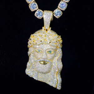 Colgante de Lujo con Diseño 3D de Cristo Jesús, Chapado en Rodio, Estilo Hip Hop, Plata de Ley 925, Moissanita de Corte Brillante con Engaste de Garra - Product Image 1