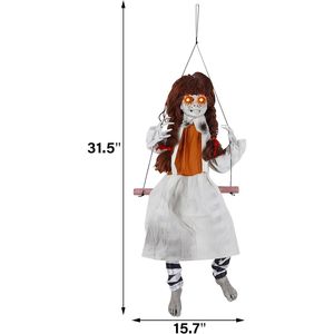 Decorazioni di Halloween: Ragazza Animatronica a Grandezza Naturale su Dondolo con Suoni Spettrali, Oggetto Scenico da Esterno per Halloween - Product Image 3