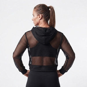 Hoodies courts en maille transparente pour femmes, légers, 100% polyester, style tendance, maille transparente, sexy, crop top - Product Image 3