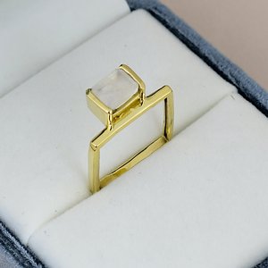 Solid 925 Sterling Silver <b>Moonstone</b> <b>Ring</b> Gold Plated Geometric Band Minimalist Wedding Anniversary <b>Ring</b> For Women - Product Image 2
