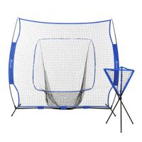 Équipement d'entraînement portable bleu, ensemble de filet de baseball 7,5x7 pieds, comprend un filet de receveur et un support de balles pour l'entraînement au frappeur, au lanceur et au batteur