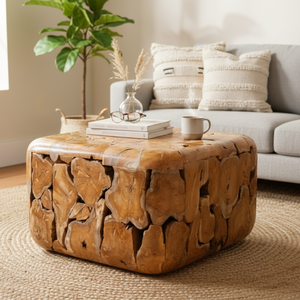ARTERRA Premium Eco Friendly Living Room Furniture Combining Natural Wood Texture Luxury Handcrafted Rustic Teak Root <b>Cube</b> <b>Table</b> - Product Image 4