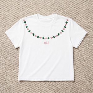 Chemise pour femme à fleurs brodées personnalisées, coupe ample, manches courtes, col rond, t-shirt décontracté en coton uni pour le printemps et l'été - Product Image 3