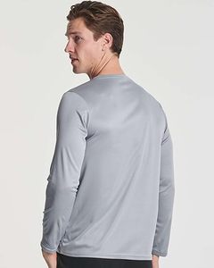 T-shirt à manches longues pour homme, couleur unie, col rond, séchage rapide, tricoté en polyester, coupe décontractée, t-shirt personnalisé - Product Image 6