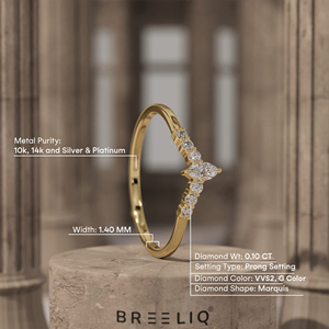 Marquise Diamond Tiara Ring 14K Solid Gold Lab Grown Diamond Curved Crown Band Stackable <b>Bridal</b> Fine Jewelry - Product Image 2