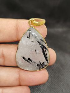 Colgante Fantástico de Cuarzo Rutilado Negro con Latón, Piedra Preciosa Poderosa, Regalo Elegante para Mujer, Uso Diario, Energía y Enfoque, Pieza Inspiradora - Product Image 4