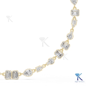 Elegante Collar de Tenis con Diamantes Cultivados en Laboratorio, Corte Fantasía Mixto, Engaste de Bisel, Múltiples Formas, Oro Sólido de 14K y 18K, Joyería Fina para Mujer, Regalo Nupcial - Product Image 2