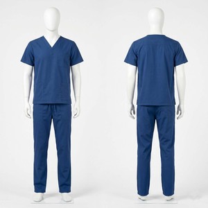 Ensemble de blouses médicales pour hommes, tissu polycoton 180 GSM, bleu roi, col en V, uniforme, broderie personnalisée, impression sérigraphique, étiquette tissée - Product Image 1