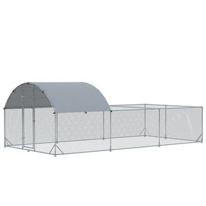 Pollaio Grande da 5,7 m con Copertura Impermeabile, Recinto per Polli Accessibile, Gabbia per Animali Argento, Nuovo, per Fattoria, Realizzato in Acciaio - Product Image 1