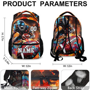 Sac à dos de joueur de football américain, nom personnalisé, numéro 00, polyester, imperméable, toutes saisons, design tendance - Product Image 5