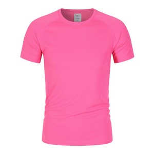 Camiseta de Manga Corta con Cuello Redondo y Corte Ajustado para Hombre, Color Rosa Sólido, Unisex, Informal, Logotipo Personalizado, OEM, Venta al por Mayor - Product Image 1