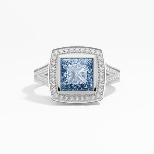 แหวนหมั้นเพชรโมอิสซาไนต์ทรงเจ้าหญิงสีน้ำเงิน B2B ขนาด 2.34 กะรัต ทอง 10K-18K ชุบโรเดียม คลาสสิก รับรองโดยบุคคลที่สาม - Product Image 1