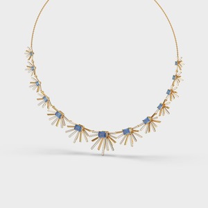 18K Solid Gold IGI Certified Luxury Choker <b>Necklace</b> with Blue Sapphire and White Diamonds | Elegant Rhodium Plated Design - Product Image 4