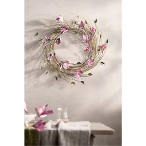 Guirnalda de Pared de Flores Metálicas Rosadas Hecha a Mano, Escultura Floral de Magnolia de Hierro 3D, Decoración Moderna para Hogar, Boda, Jardín - Product Image 1