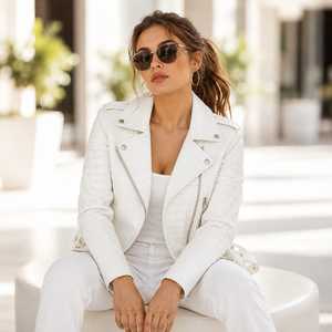 Women's for Embossed Eco-Friendly Quilted <b>Leather</b> <b>Biker</b> <b>Jacket</b> | Luxury Streetwear Silk Lining Winter Moto Coat - Product Image 4