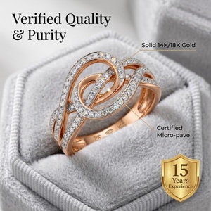 Élégante bague en or rose massif 18 carats avec nœud entrelacé et diamants, demi-pavé torsadé, finition lisse, bijoux fins sur mesure - Product Image 3