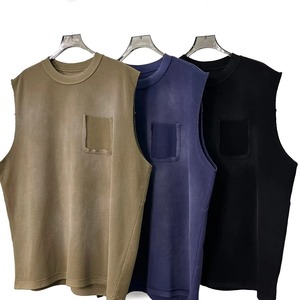 Débardeur surdimensionné personnalisé effet délavé avec poche avant, chemise streetwear premium unisexe, t-shirt sans manches décontracté, vente en gros OEM - Product Image 2