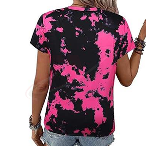 Camiseta de Manga Corta con Cuello Redondo y Estampado Tie Dye Rosa y Negro para Mujer, Estilo Casual Holgado de Tela Jersey para Primavera/Verano - Product Image 2