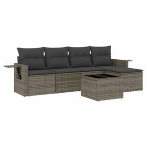 Set Divano da Giardino in Rattan PE Grigio con Vetro Temperato e Mobili da Patio in Poliestere - Product Image 2