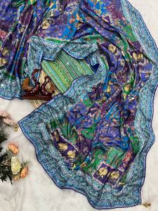 Sari festif en Zari doré, sari imprimé avec travail de miroirs, sari patrimoine doré, sari traditionnel en Chinnon avec véritable travail de miroirs - Product Image 5