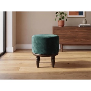 Puf Redondo de Tela Roja con Patas de Madera, Estilo Rústico, Decoración para Sala de Estar - Product Image 4