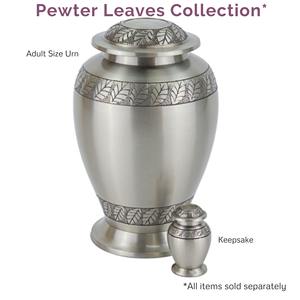 Urna de Cremación de Hojas de Peltre con Banda Grabada y Tapa, de Peltre Cepillado, Capacidad de 200 Pulgadas Cúbicas, Estilo Americano - Product Image 5