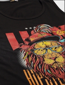 Camiseta sin Mangas Negra para Hombre con Estampado Gráfico de León, Cuello Redondo, Estilo Casual, 100% Algodón, Transpirable - Product Image 6