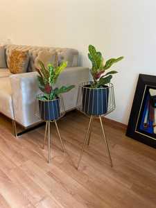 Home Decor Set of 2 Modern Gold Metal Plant Stand with Wire Frame Planter Powder Coated Finish Drainage Hole for Indoor Use - Product Image 2