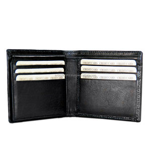 Portefeuille à deux volets pour hommes de luxe classique Fentes pour cartes RFID en cuir véritable Fermeture ouverte minimaliste Motif lisse Longueur courte Polyester - Product Image 3