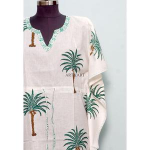 Robe Kaftan pour femmes, 100% coton, faite à la main, écologique, maxi, décontractée, élégante, coupe classique, imprimé arbre, lavable - Product Image 5