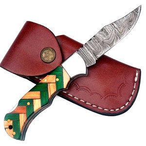 Cuchillo Plegable de Acero de Damasco con Mango de Madera de Olivo y Pakka, con Funda, para Bolsillo, EDC, Caza, Camping, Cuchillo Personalizado OEM - Product Image 4