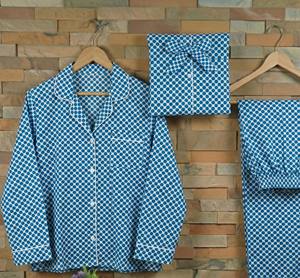 Indigo Cotton Block Print Pajama Set <b>for</b> <b>Women</b> Soft Breathable Two Piece Nightwear Wholesale Supplier India Export - Product Image 4