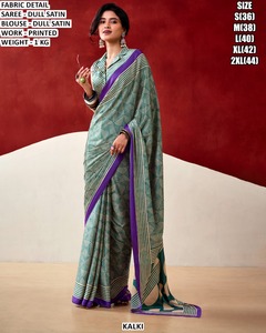 Kalki <b>Women</b> Red Printed Dull Satin <b>Saree</b> with Blouse - Product Image 6