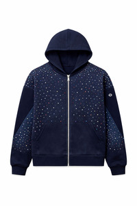 เสื้อฮู้ดซิปผู้ชาย แบรนด์ OEM สไตล์สตรีทแวร์ ผ้าฝ้ายแท้เนื้อหนา GSM สูง ตกแต่งด้วยคริสตัล ทรงปกติ น้ำหนักมาก ทันสมัย - Product Image 5