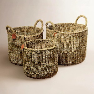 ชุดตะกร้าหวายทรงกลม 3 ใบ สำหรับใช้ภายในอาคาร ตะกร้าเก็บของทำมือ ขายส่ง เป็นมิตรกับสิ่งแวดล้อม ผลิตในเวียดนาม - Product Image 1