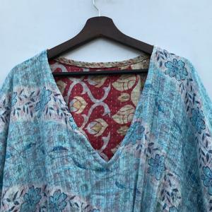 Caftán de algodón Kantha bordado a mano para mujer, estilo bohemio, para playa, suelto, tipo maxi. - Product Image 3
