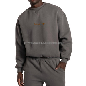 Mode décontracté marron extérieur Logo en relief personnalisé Hip Hop pull tenues hommes bambou sweats à capuche polaire col rond sweat hommes - Product Image 1
