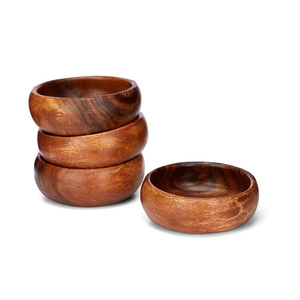 Ensemble de bols de service en bois massif poli - Bois naturel durable pour les collations, les salades, les fruits secs et les noix - Product Image 1