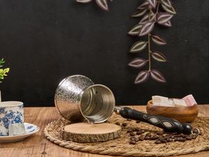 3-Piece Silver Turkish Coffee Pot <b>Set</b> Textured Silver Plated Copper Cez Ibrik Premium <b>Arabic</b> Coffee Maker <b>Set</b> with Inlaid handle - Product Image 5
