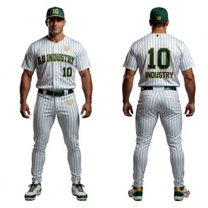 Uniforme de Béisbol con Franjas Verdes y Blancas, Número en la Camiseta, Pantalones, Kit Completo, Nombre y Número del Equipo Personalizados - Product Image 1