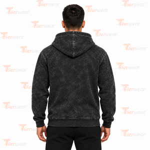 Men Acid Washed Zipper Hoodie 400GSM Soft Cotton Fleece Street Style Hoodie Custom OEM Private Label Factory - Product Image 4
